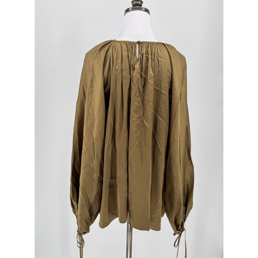 Reiss Khaki Brown Atelier Finley Draped Balloon Sleeve Blouse Top Sz US 4 NEW - Picture 3 of 7